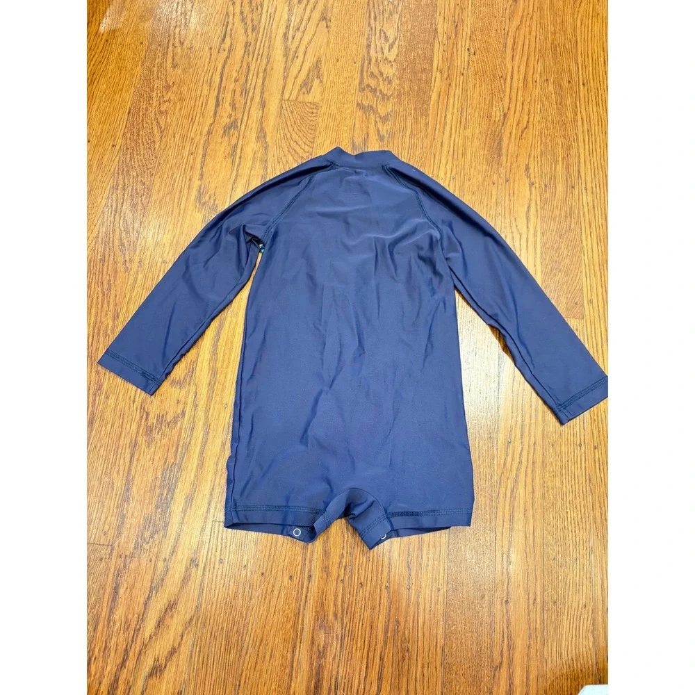 Primary Kids Rainbow Stripe Long Sleeve Rash Guard Romper Navy Blue Size 2